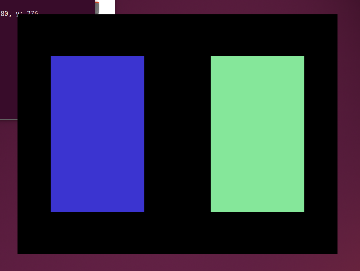 a solid blue rectangle sits next to a soft green one inside a solid black container.