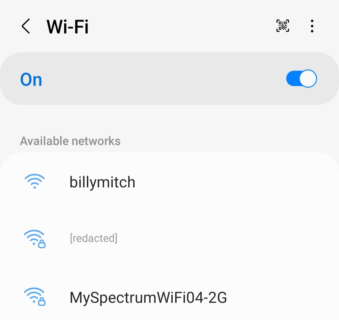 the "billymitch" network now appears alongside a list of other potential WiFi access points.