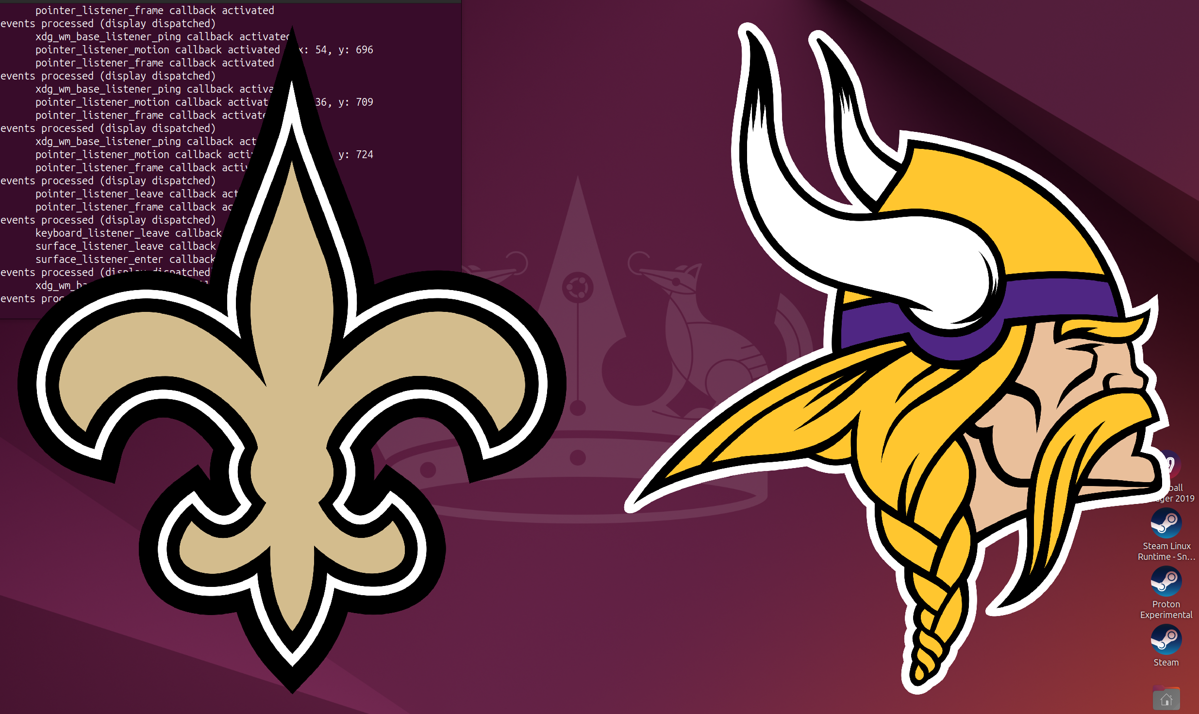 large logos for the New Orleans Saints and the Minnesota Vikings sit side-by-side covering the entire screen.